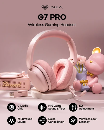 Imagen 2 del producto AULA G7 Pro auriculares inalámbricos para juegos con cable/Bluetooth/2,4 GHz micrófono con cancelación de ruido con luz RGB para PS4/PS5/PC/Switch