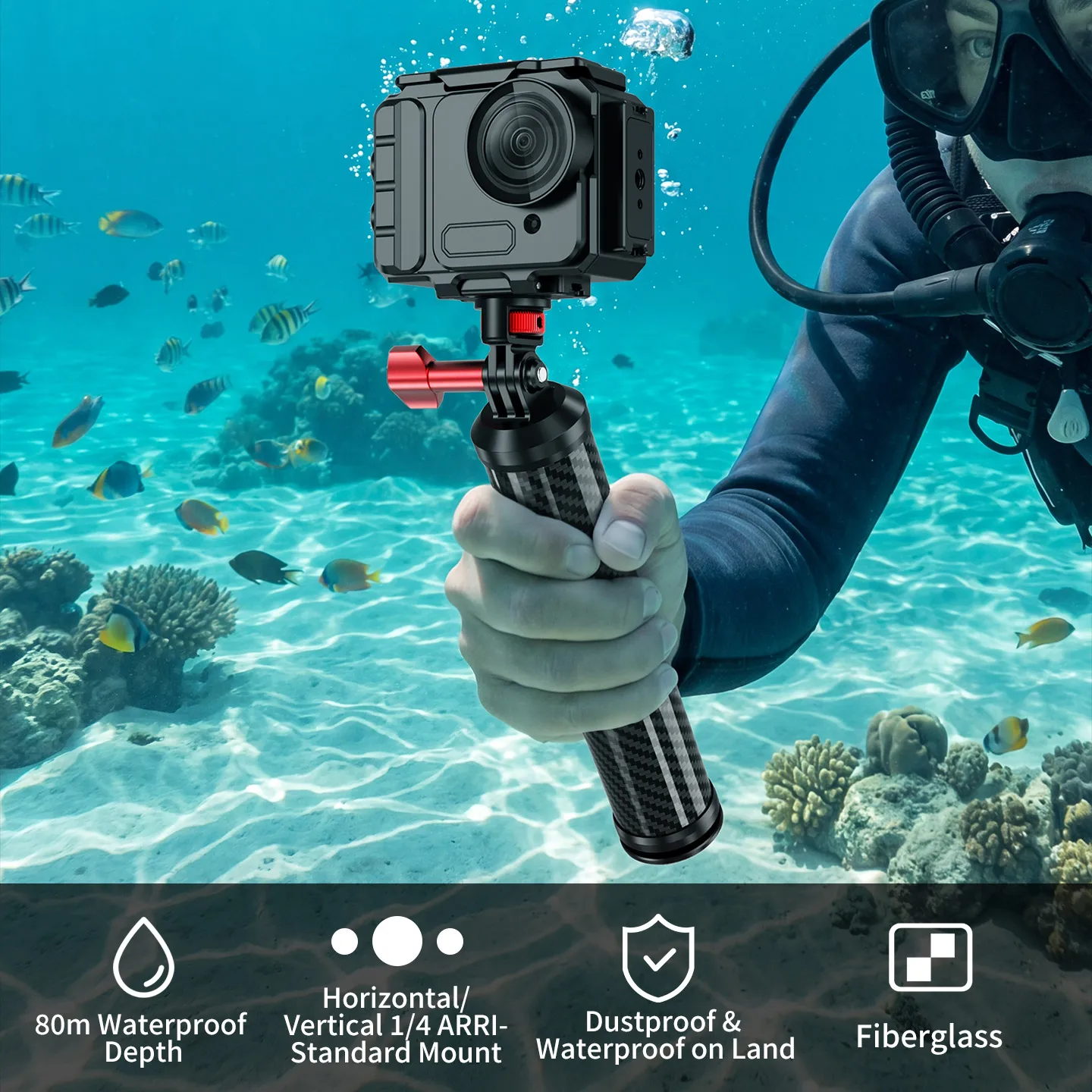 80m-水中防水ハウジングケース-ハンドルグリップ付き-insta360-go-ultra-カメラ用-衝突防止-プロ仕様-ディープダイビング撮影用