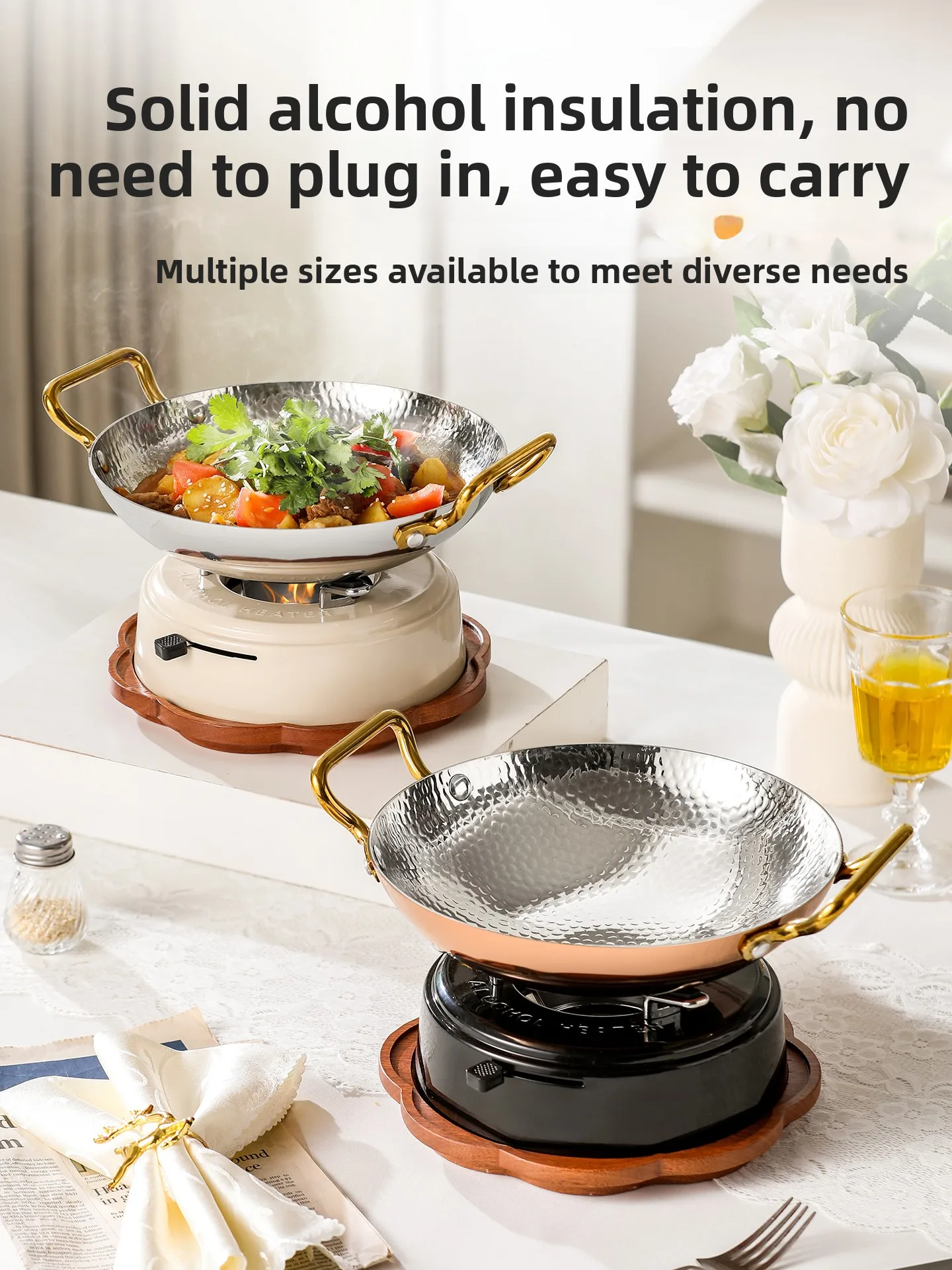 

Zml304 stainless steel round bottom dry pot cookware - adjustable heat alcohol stove insulated hot pot