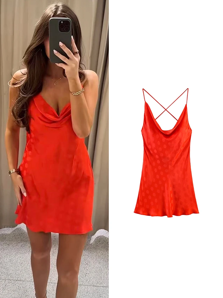 

Летнее женское мини-платье TFMLN с V-образным вырезом, открытой спиной и завязками на шее, элегантное, в горошек, для вечеринок, клубов, уличной моды, новинка 2026 года