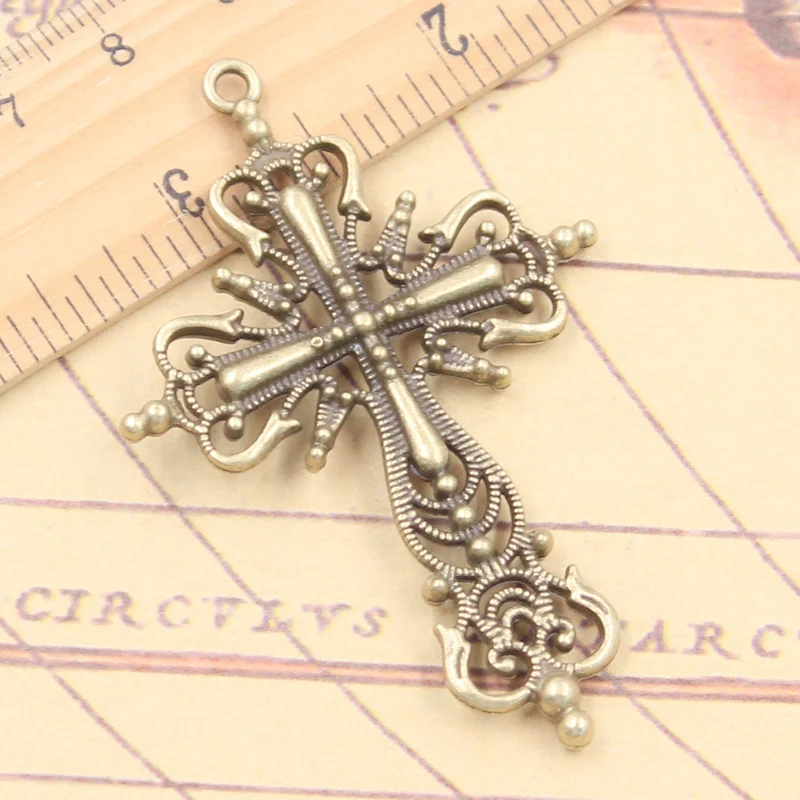 5pcs Charms Flower Cross 63x42mm Tibetan Bronze Silver Color Pendants Antique Jewelry Making DIY Handmade Craft