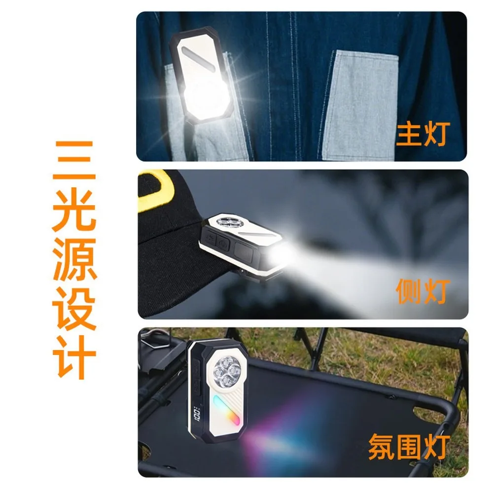 LED Rechargeable Headlamp, Motion Sensor, RGB Ambient Light, Magnetic Clip, Digital Display, Multi-Light Source