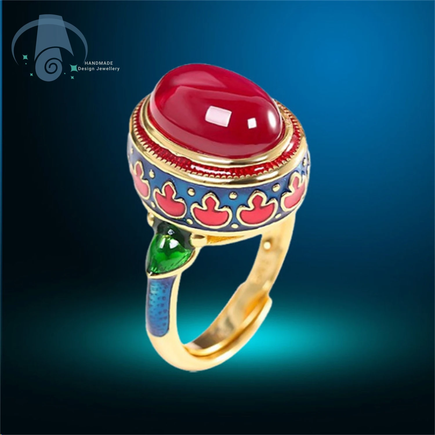 Ruby Enamel Ring Ethnic Style Adjustable Open Vintage Design Women Elegant Charm Fashion Jewelry Gift for Daily Work Party Trave