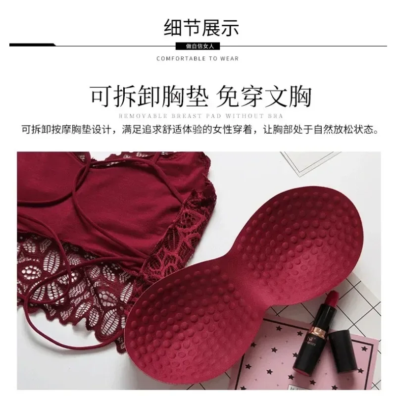 Women Push Up Sexy Lace Bra Crop Top Elastic Bralette Underwear Lingerie Full Cup Cross Cut Hollow Suspender Beautiful Back