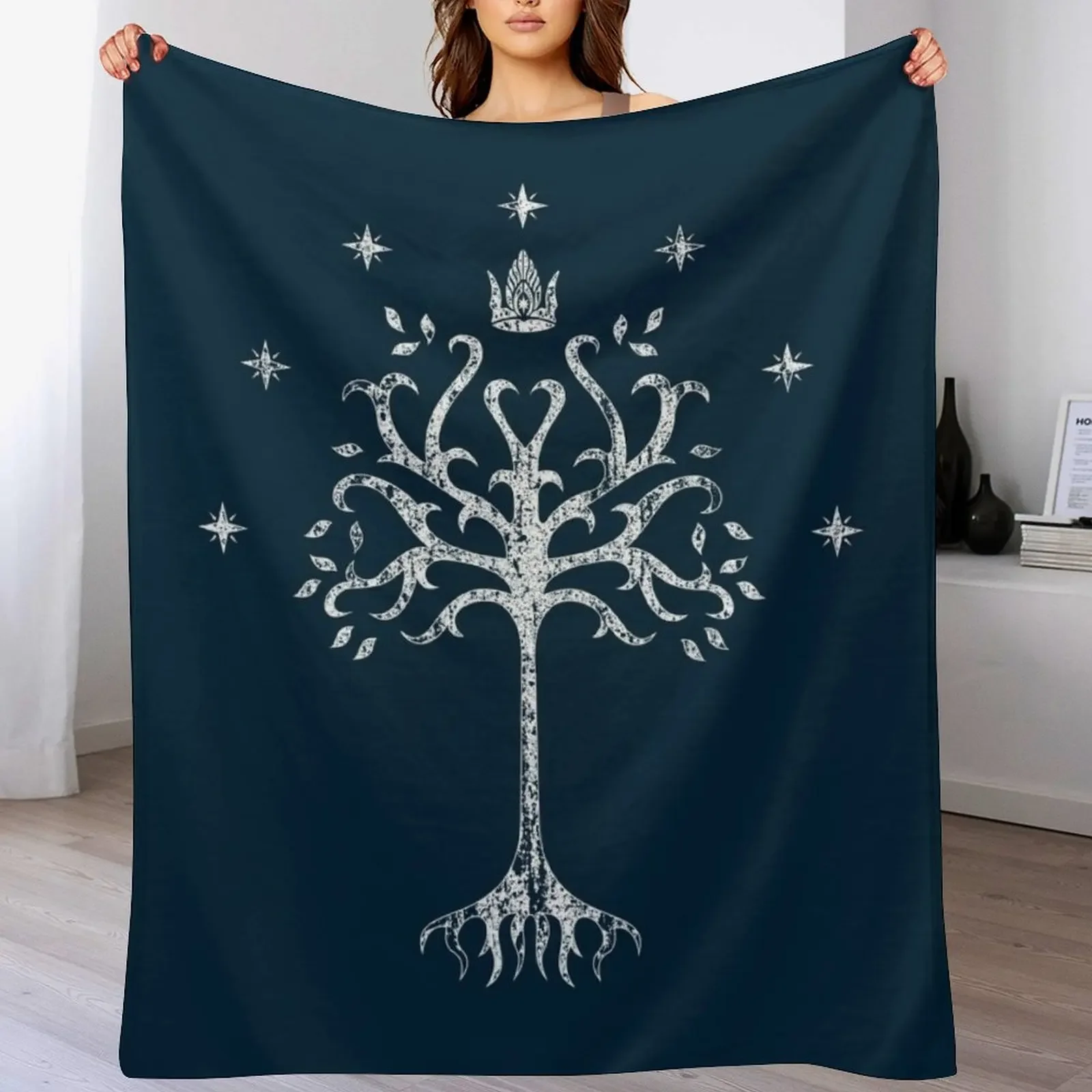 The White Tree Crest Throw Blanket Travel Size Cozy Blanket for Plane Train