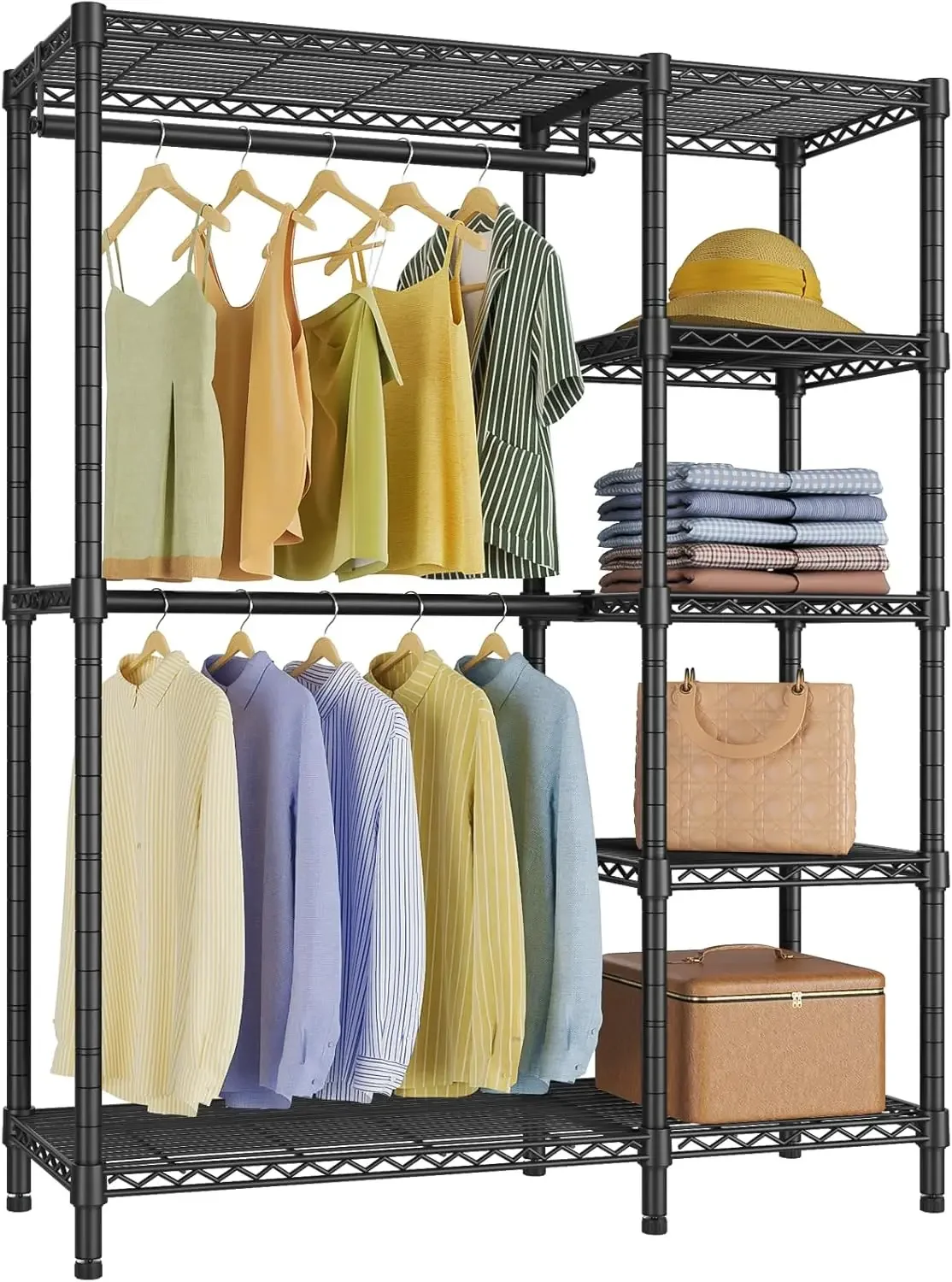 Basic Garment Rack for Hanging Clothes Heavy Duty Clothes with Shelves, Portable Closet Metal Clothing 5 Tiers Fr