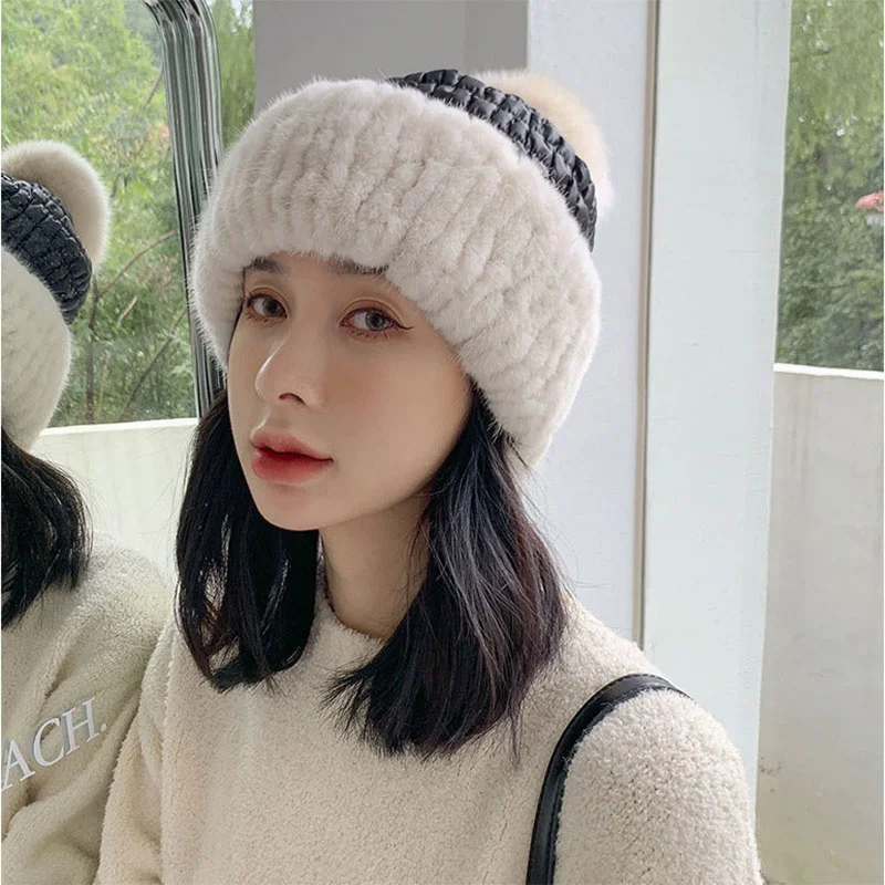 Women's Elastic Hat Korean Edition New Down Cotton Warm Woven Beret Fashion Winter Leisure Outdoor Ski Hat 2023