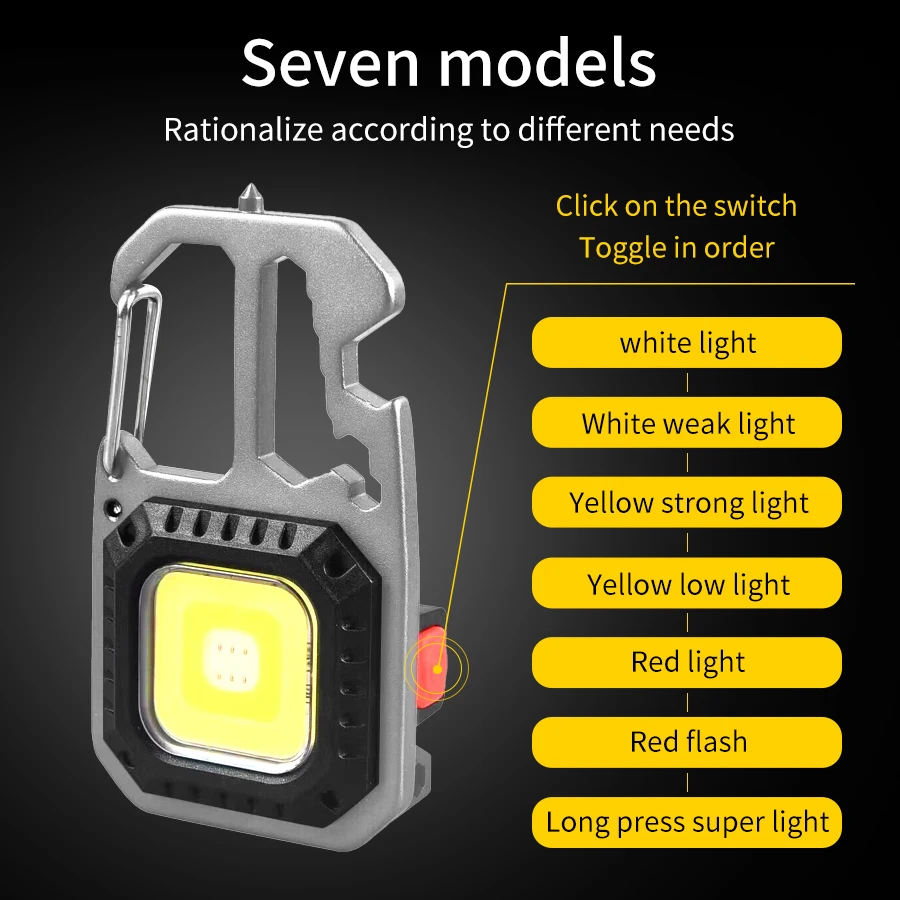 Mini COB Work Light Rechargeable Keychain Light Outdoor Camping Lamp Portable Pocket Wrench Screwdriver 7 Modes LED Flashlight