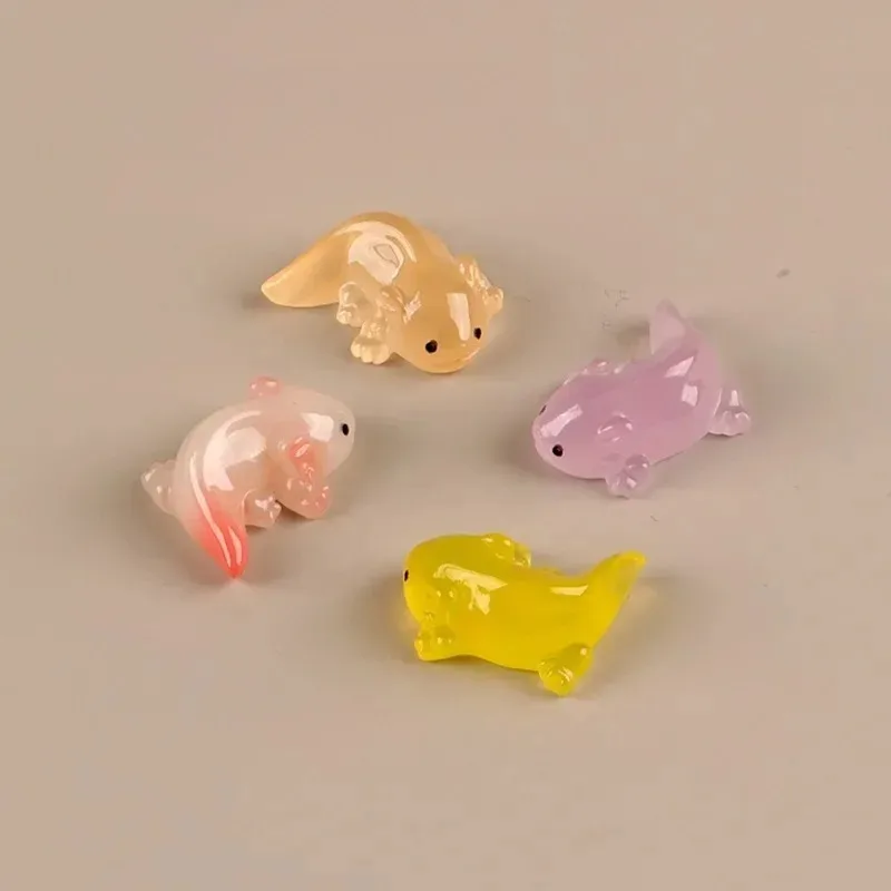 10 قطعة Kawaii الملونة مضيئة صغيرة السمندر لطيف صغير Axolotls تمثال لحديقة المشهد حوض السمك دمية الديكور
