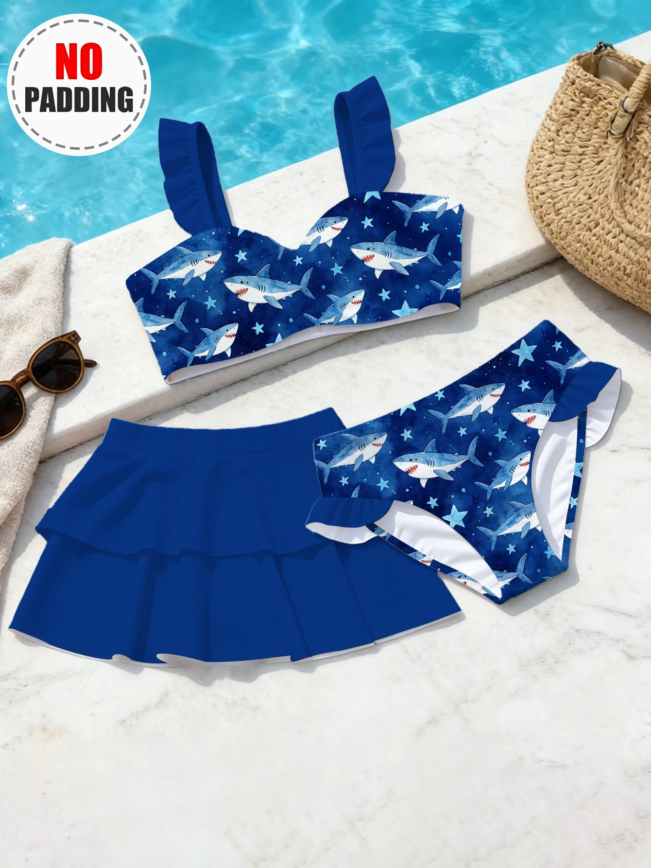 Girls' Summer Style Atmospheric Shark Fashion Three piece Swimming Skirt