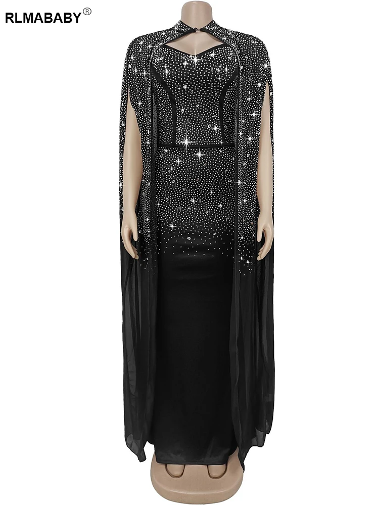 RLMABABY Seksowna Sukienka z Diamentami, Dwuczęściowy Zestaw Damski, Sukienka Bodycon na Cienkich Ramiączkach z Odkrytymi Plecami i Przezroczysta Peleryna, Pasujące Komplety Sukienek