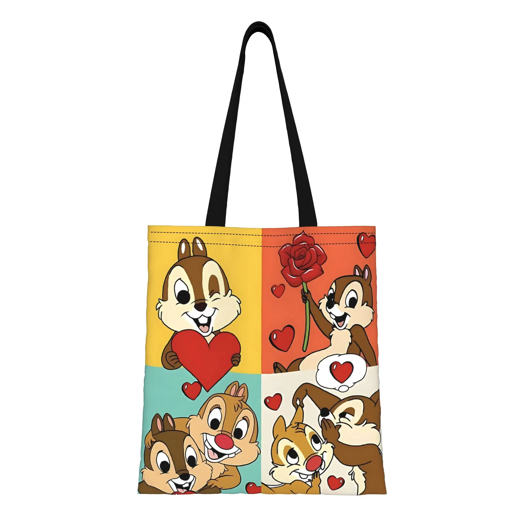 

2026 Fashionable Bag first day of school Disney squirrel Chip n Dale Canvas Canvas Tote Bag Women'S Shoulder Handbag
