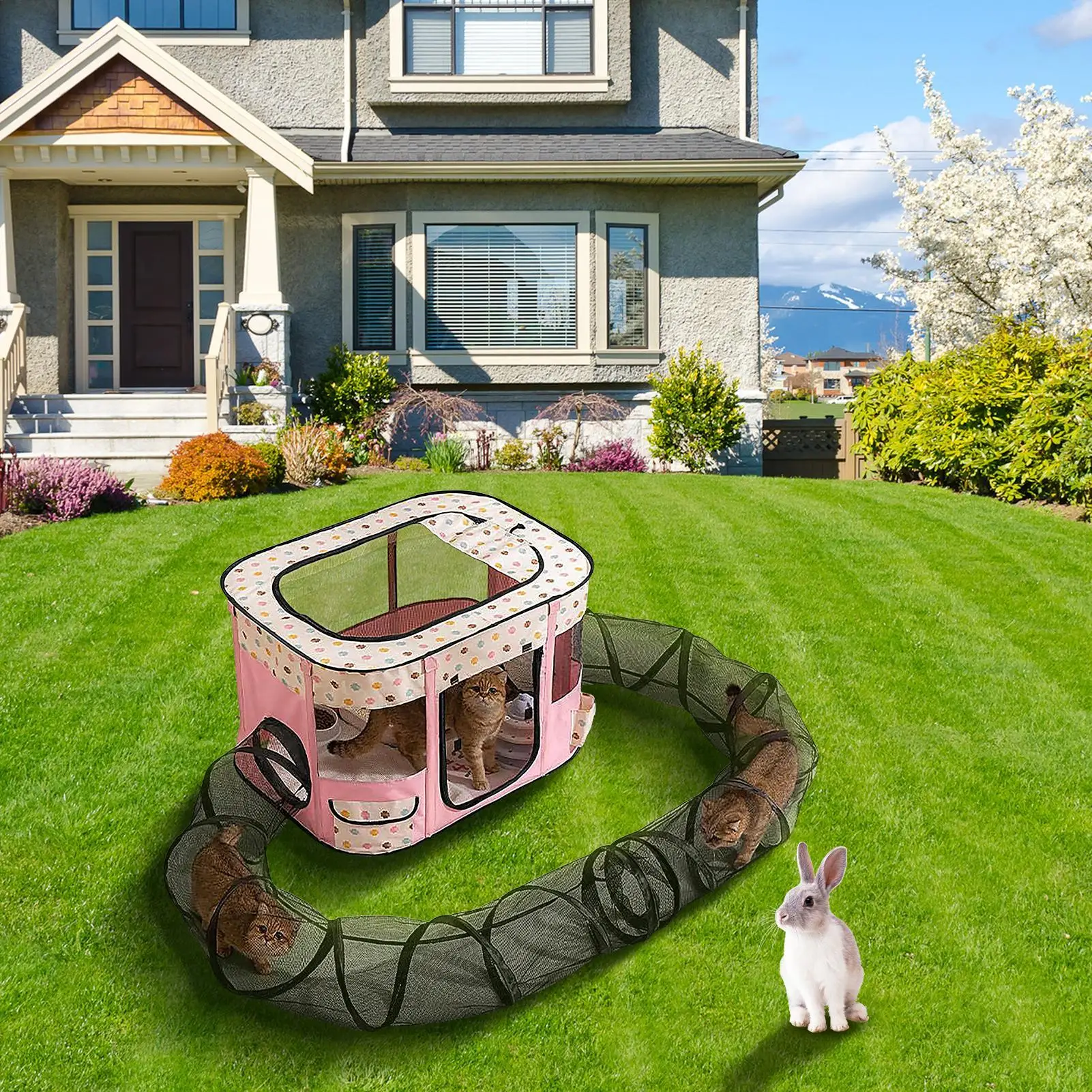 

Cat Outdoor Tunnel Enclosed Pet Tunnel Enclosures Outside Playground Easy Setup Kitten Playground Bored Cat Play Toy For Yard