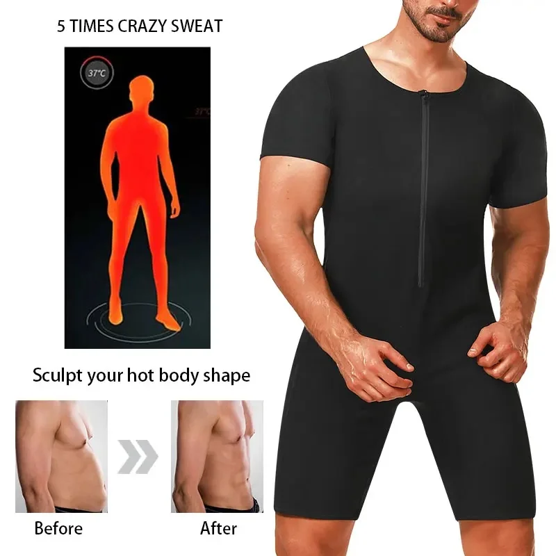 Men's Sauna Suit Full Body Sweat Shirt for Weight Loss Fat Burner Gym Workout Training Bodysuit Neoprene Sportswear