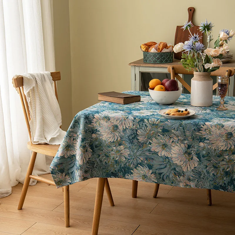 Retro Tablecloth Rectangular Light Luxury Dining Table Cloth High-end Oil Painting Decorative  Mat Coffee Cover