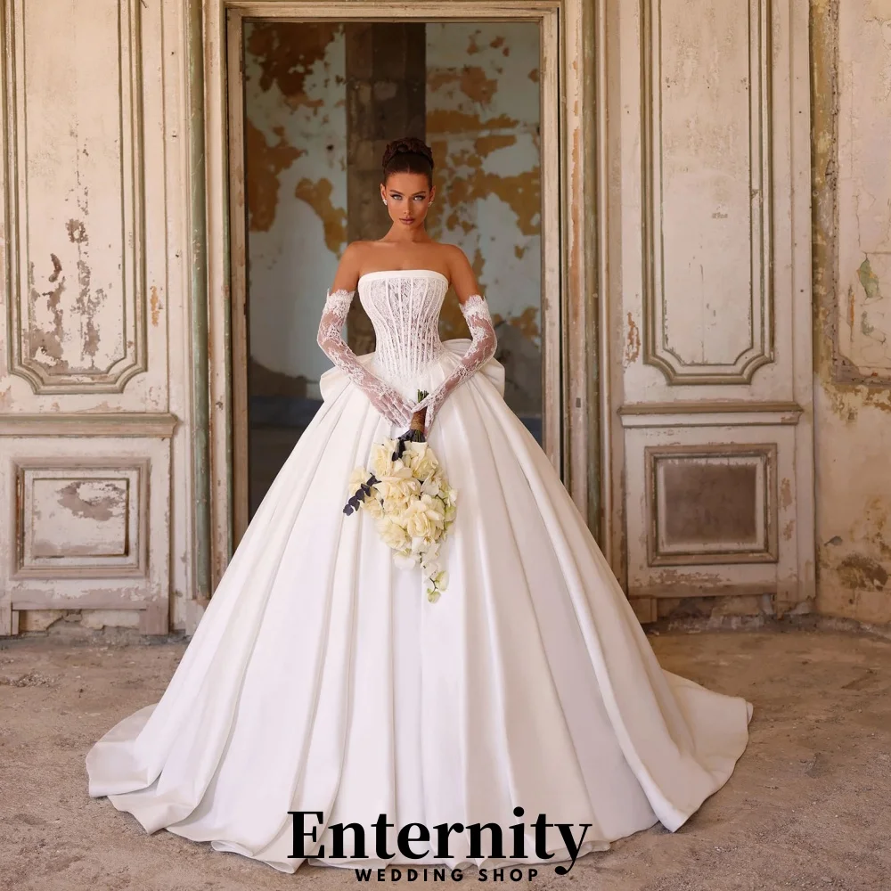 

Customized Lace-up Wedding Dresses Boat Neck Half Sleeve For Women Charming Simple Lace Applique Bridal Gowns Vestidos De Novia