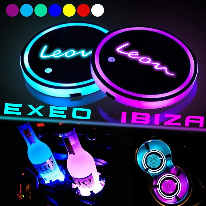 

LED Car Water Cup Mat For Seat Leon Ibiza Exeo Alhambra Arona Arosa Ateca Cordoba Tarraco Mii Auto Decorative Atmosphere Lights