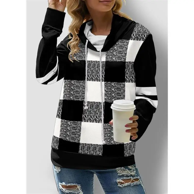 Sweat-shirt Long à carreaux Sve Dstring Turtlene pour femmes, confortable, en Polyester, décontracté, Streetwear, Faion