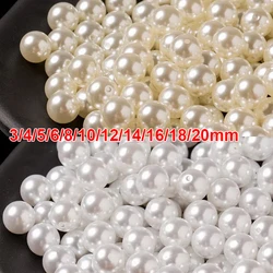 Perles rondes ABS adt pour bijoux, blanc, beige, vêtement bricolage, 3, 4, 5, 6, 8, 10, 12, 14, 16, 18, 20mm