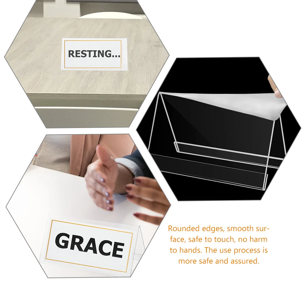 6pcs Acrylic Conference Table Cards 150x100mm Reusable Desk Name Plate Display Signs for Wedding Seat Number Stand