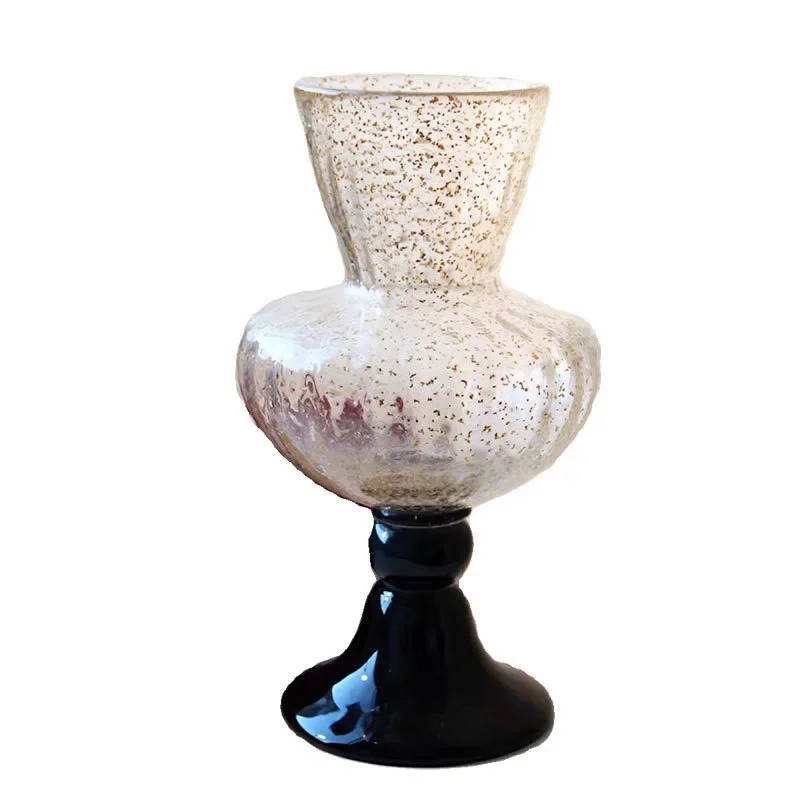 Glazed high-footed retro medieval French high-end art wind lamp vase flower arrangement ornament