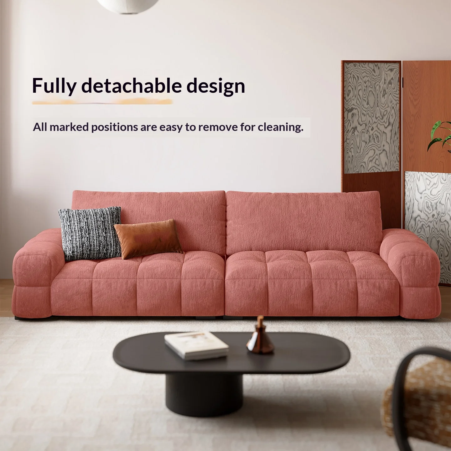 Retro cream light luxury chenille sponge combination sofa removable