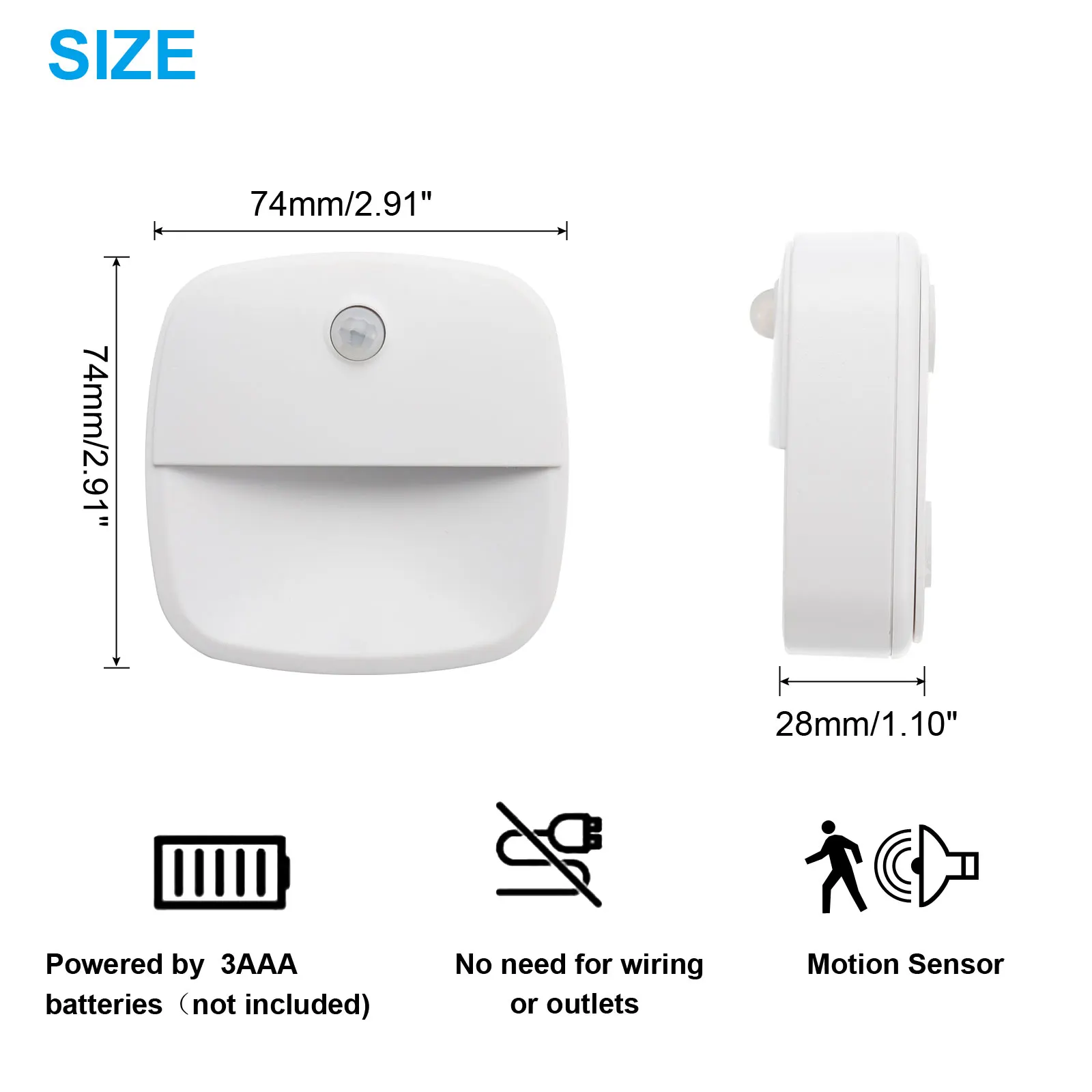 Luces LED nocturnas para escaleras de interior, luz con Sensor de movimiento inteligente, funciona con batería, iluminación debajo del mostrador para cocina y dormitorio, 1/3/6 unidades