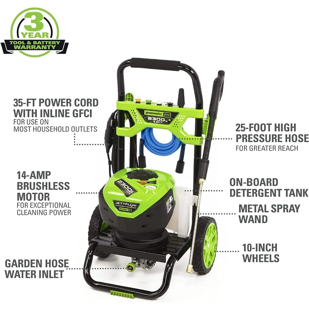 2300 PSI TruBrushless (2.3 GPM) Electric Pressure Washer, 25’ Hose, Quick Connect Wand, 15, 24, 40 Degree Soap