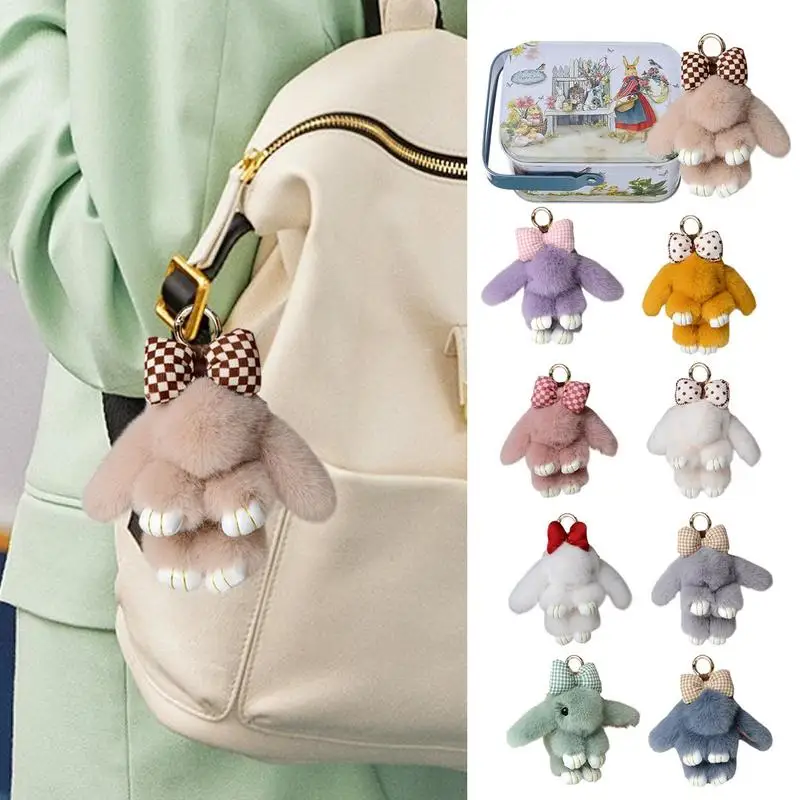 Breloczek Królik Miękki Zawieszka do Kluczy z Kokardką Króliczek Zawieszka do Torebki Pluszowy Breloczek z Pudełkiem Słodki Brelok do Kluczy