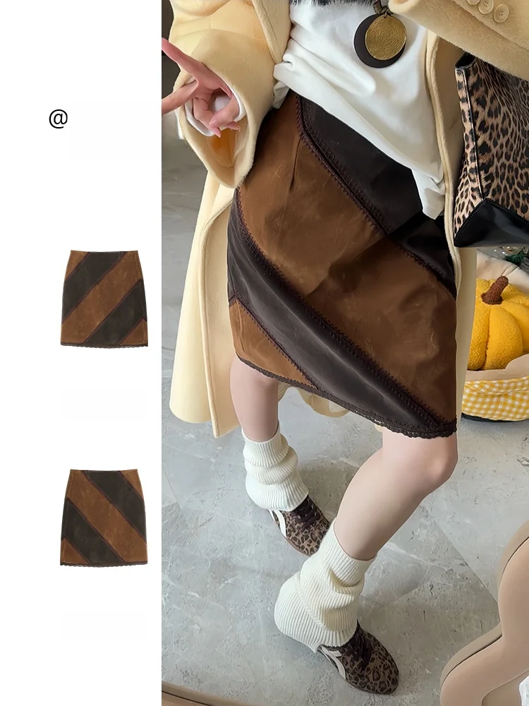 

Повседневная модная юбка с цветовыми блоками и оборками, женская зимняя новая юбка миди с частичной регулировкой, французская юбка А-силуэта