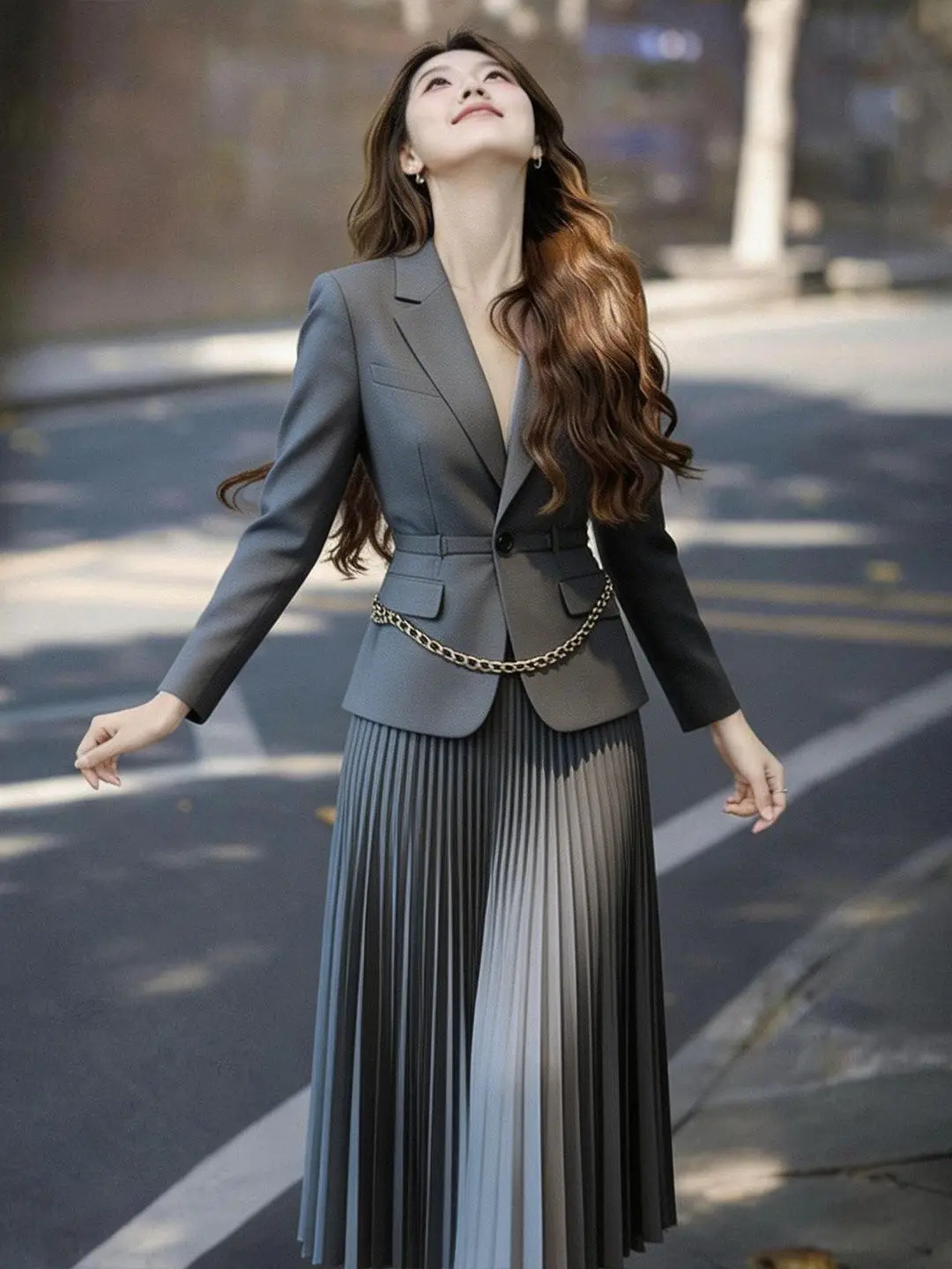 Grey Suit Jacket and Half Skirt Two-piece Set for Women's 2026 Spring/summer Korean Version High-end Outfit