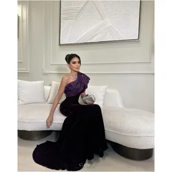 Cathy Black 3D Flowers Slanted Shoulders vestidos de noche Velvet A-line Party Dresses Floor-Length Customized Prom Dress 2024