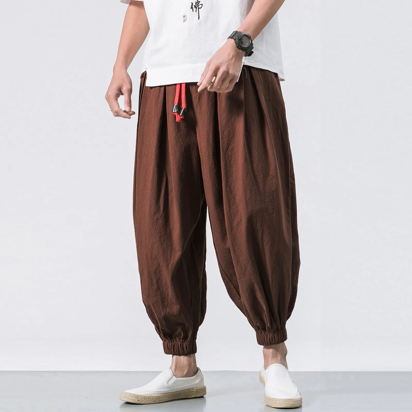 

Men's Harem Pants Summer Fashion Casual Loose Solid Color Pants Daily Causal Large Size Drawstring Elastic Waist Harem Pants