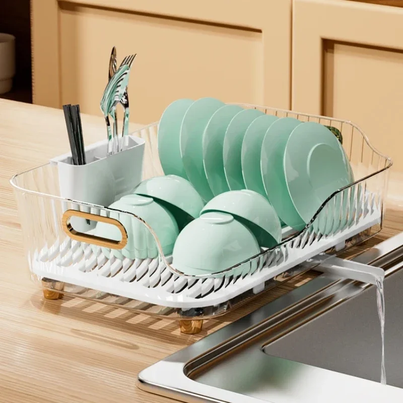 

Dish Drying Rack for Kitchen Counter Sink Organizer with Drainboard and Utensil Holder Easy Drain Design Cup Holder