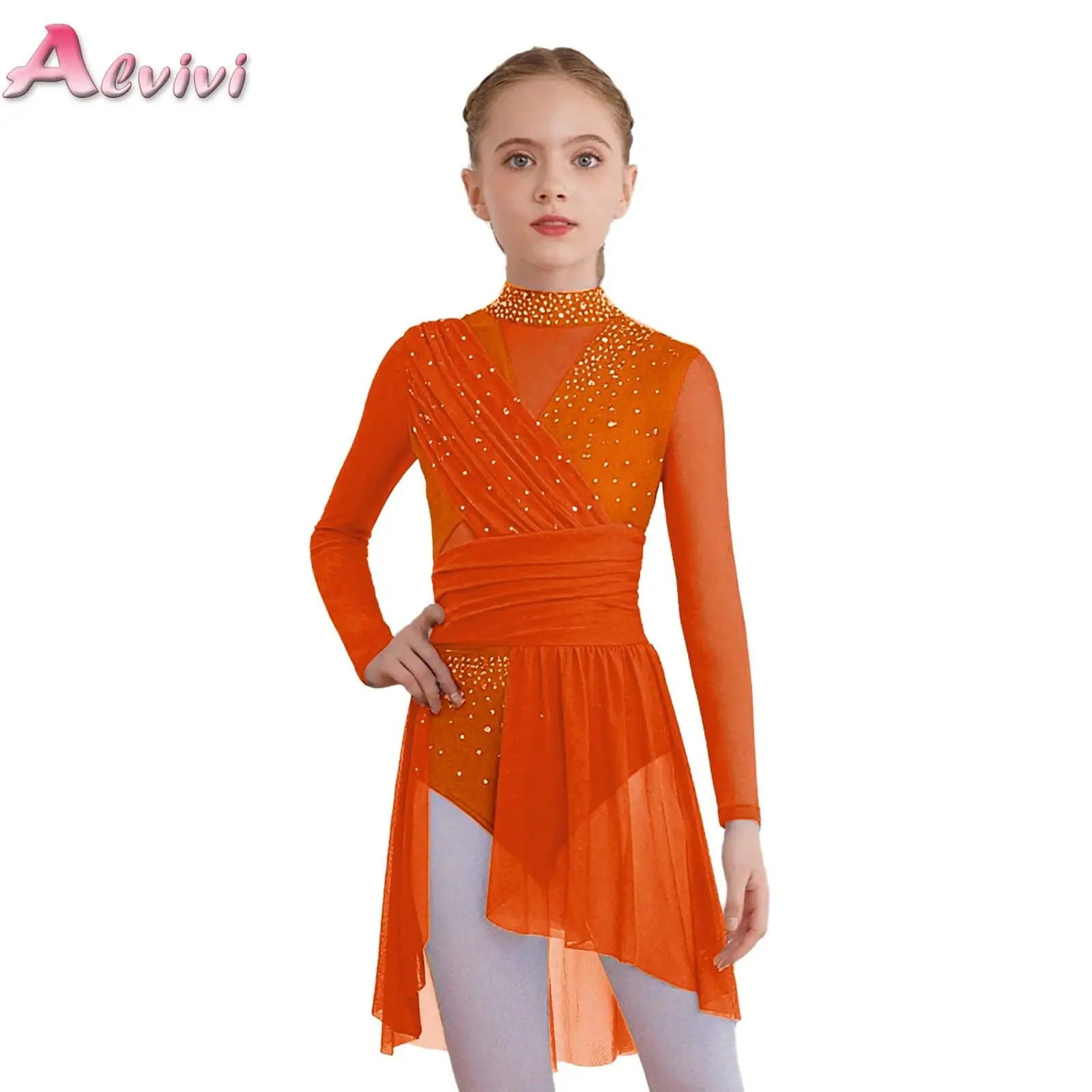 Kids Girls Gymnastics Jersey Figure Skating Ballet Lyrical Dance Performance Costume Contemporary Classical Dance Leotard Dress