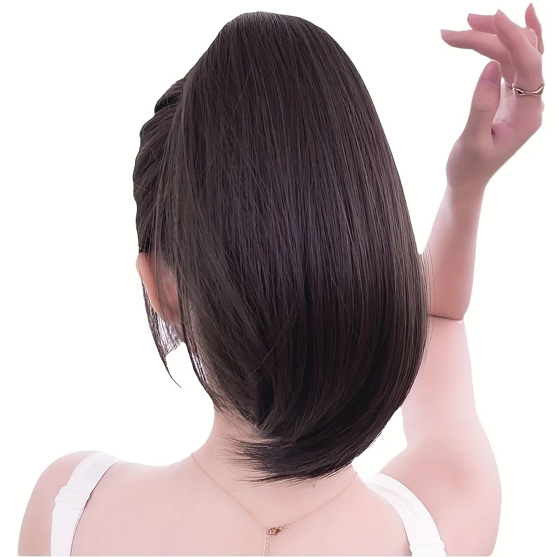 AOSIWIG الاصطناعية قصيرة مستقيم مخلب كليب في ذيل حصان الفتيات أسود براون ملحقات وهمية كاذبة هيربيسي للنساء اليومية Payty #6