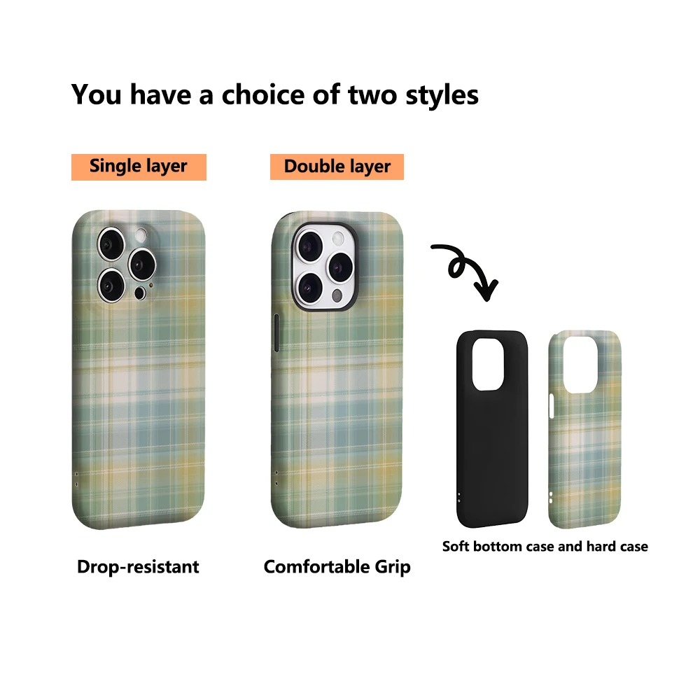 Groen pastel geruit patroon IPhone 17 Must-Haves telefoonhoesje voor IPhone 17 16 15 14 13 12 11 Pro Max Plus dubbellaagse achterkant