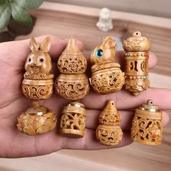 Natural Wood Perfume Bottle Incense Expanding Mini Sandalwood Portable Sealed Jar Pendant Pomander Container Medicine Pill Box