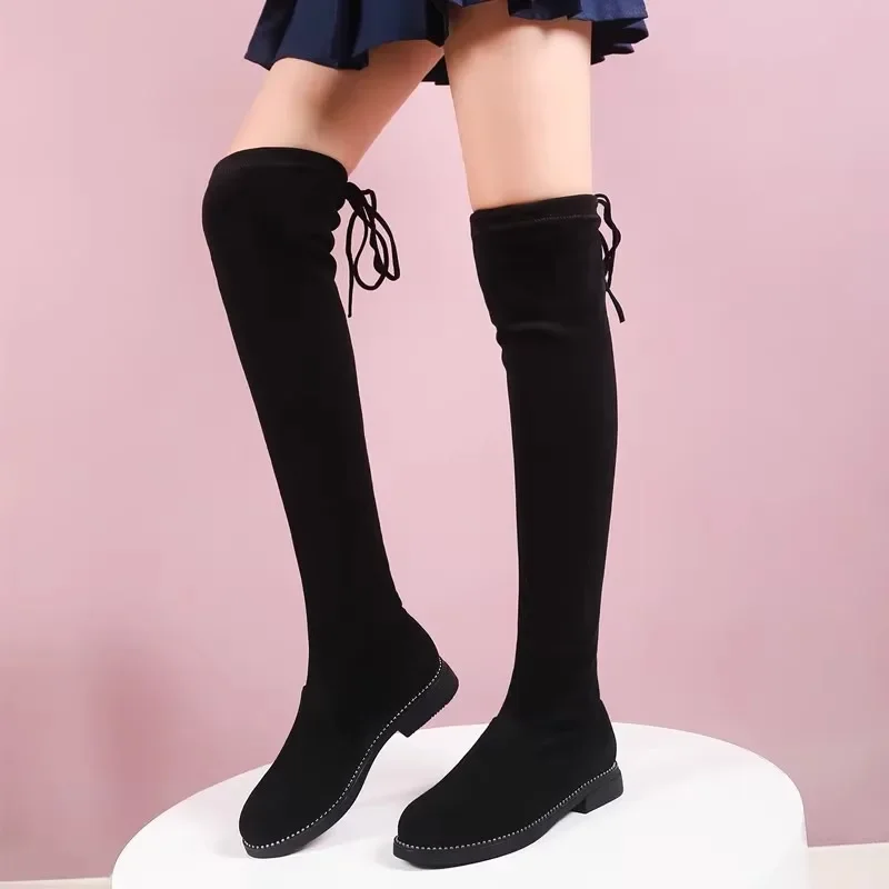 New Girls Kids Knee High Stretch Boots Winter Plush Princess Long Snow Boots Botas Zapatos Sexy Rider Boots 