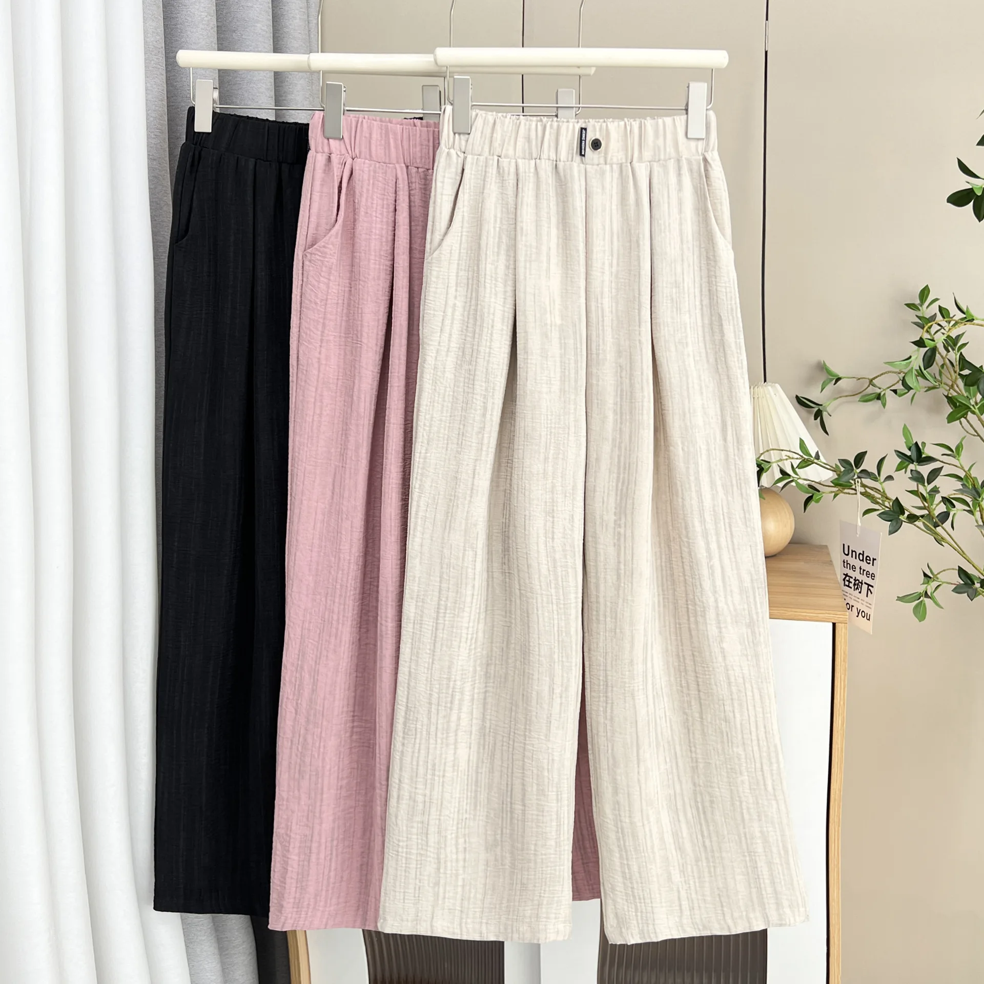 100 كجم حجم كبير الصيف جديد رقيقة مستقيم بنطلون عادية الحرير الجليد واسعة الساق السراويل الطويلة للنساء 8583