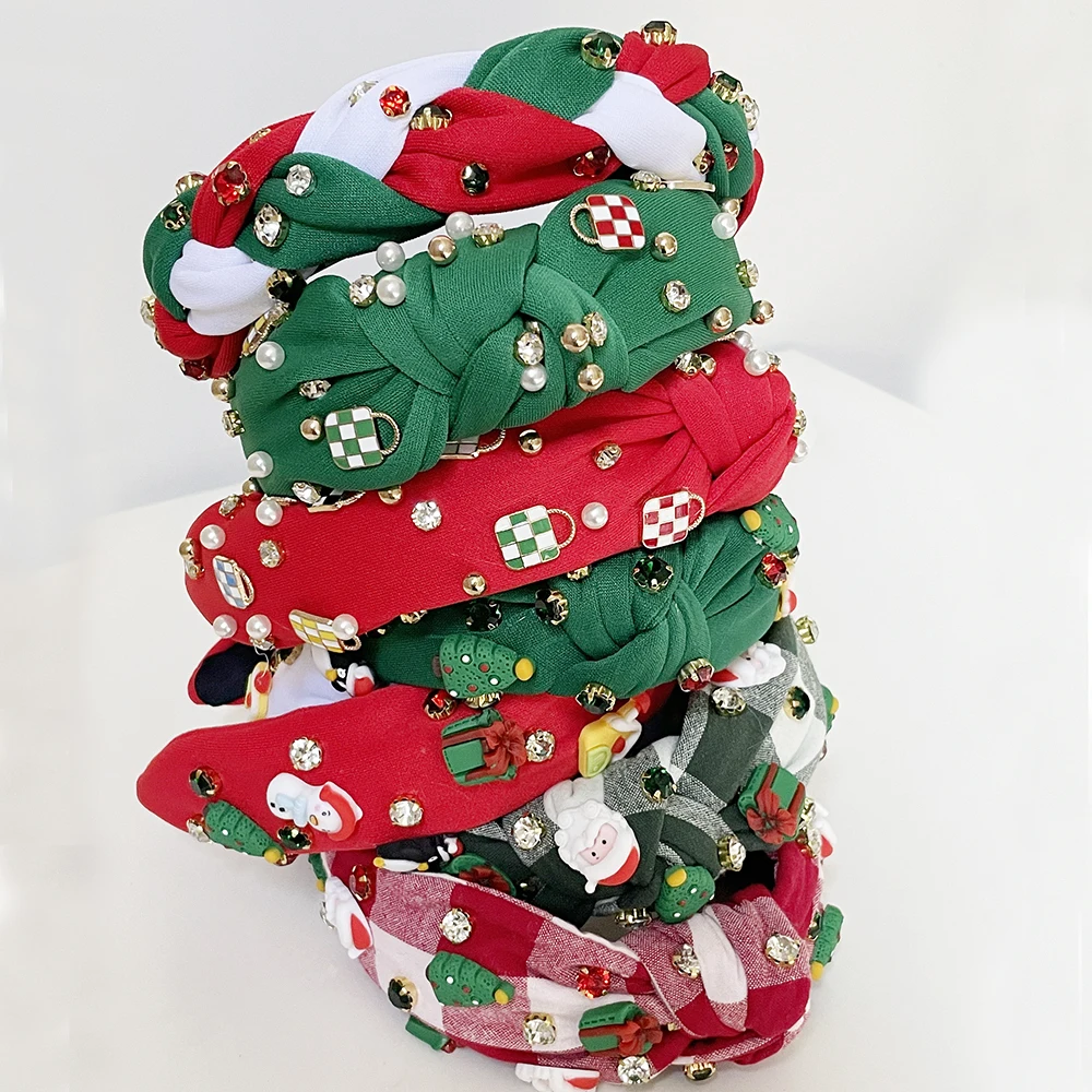 

Christmas Tree Rhinestone Pearl Plaid Knot Hairband Headband Adult Hair Accessories Hair Jewley