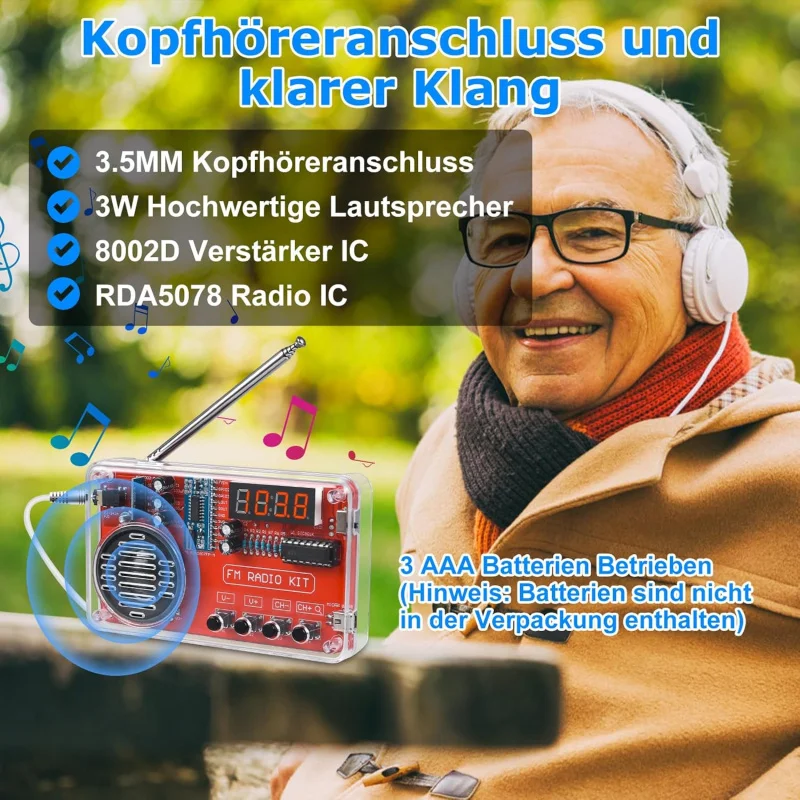 مجموعة راديو FM DIY مع سماعات الرأس وشاشة عرض رقمية USB، مناسبة للتعليم والتعلم وممارسة اللحام بنفسك