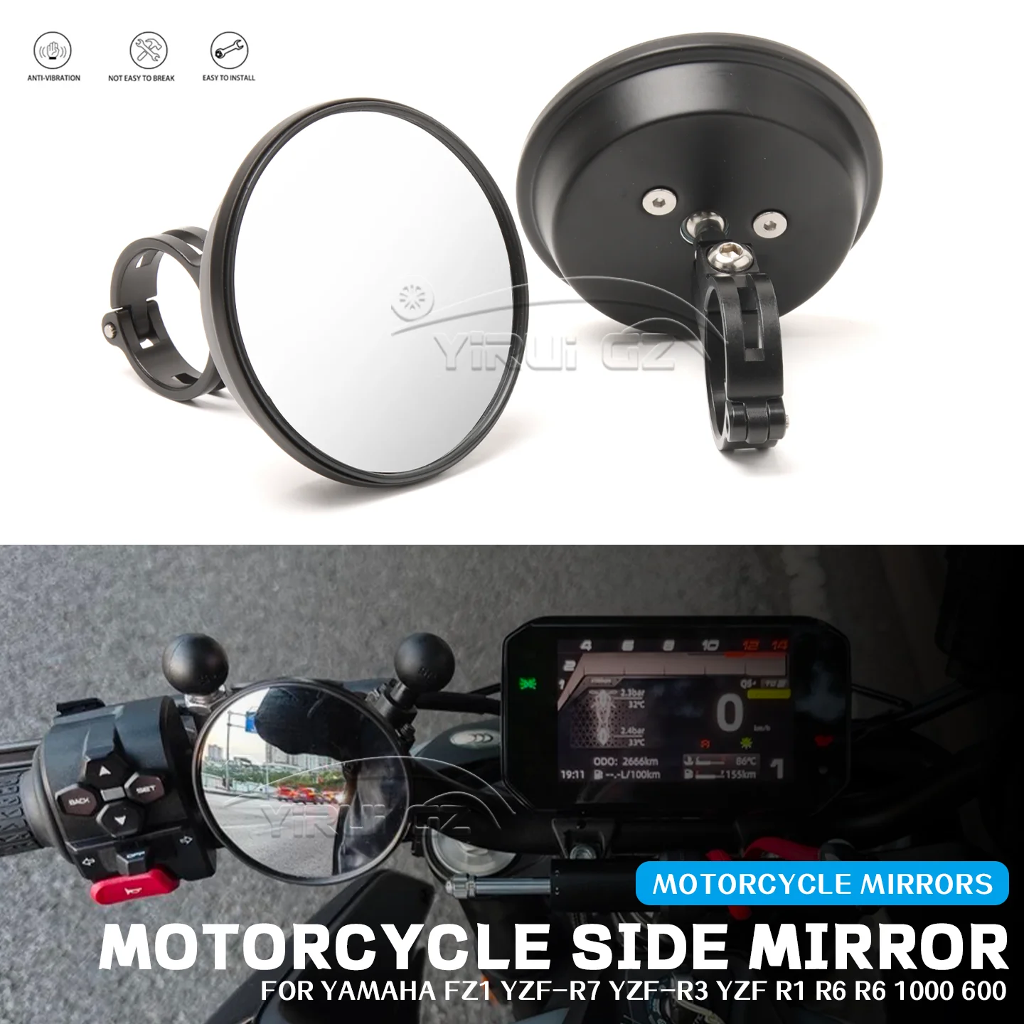 

Мотоциклетный вспомогательный ретровизор Espelho Convexo Espelhos de grande angularpara для FZ-1 YZF-R7 YZF-R3 YZF R6 1000 600