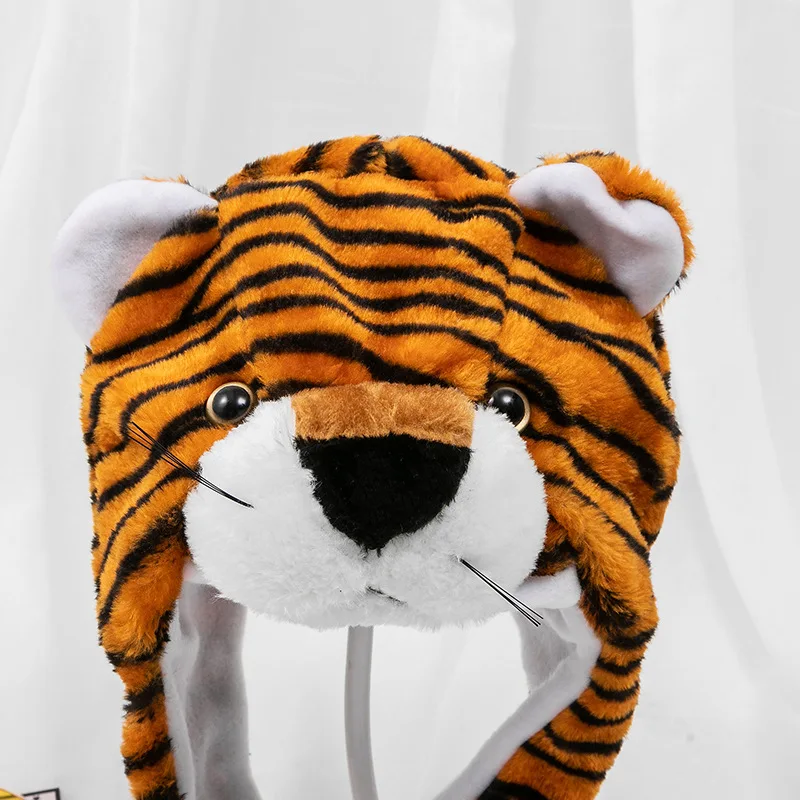 Kinder Erwachsene Cartoon Kappe Kindergarten Eltern-Kind Requisiten Tiger Kopf bedeckung Plüsch Tierhut Hauben für Männer Frauen Jungen Mädchen – Detail 7