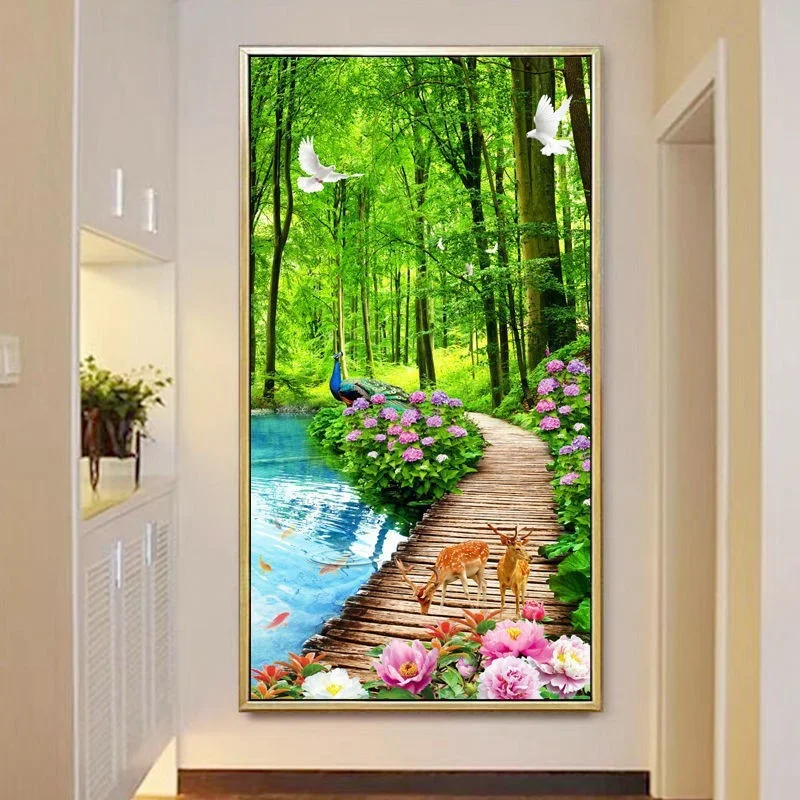 

DIY 5D full Diamond Embroidery,Round Diamond beads Peacock Rich Forest Deer Living room decoration rhinestone Diamond painting