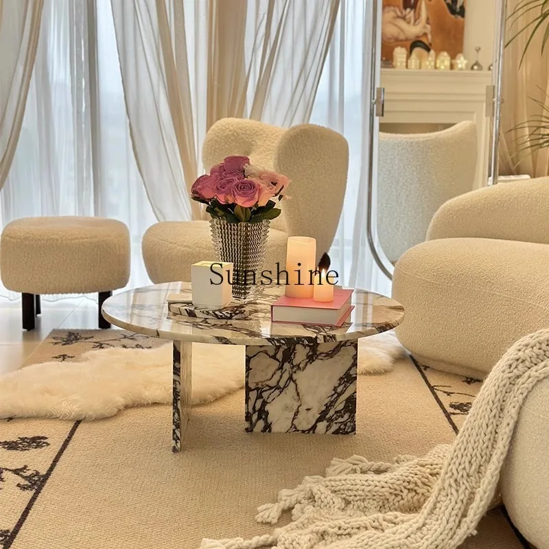 French round marble living room home cream style retro simple modern coffee table