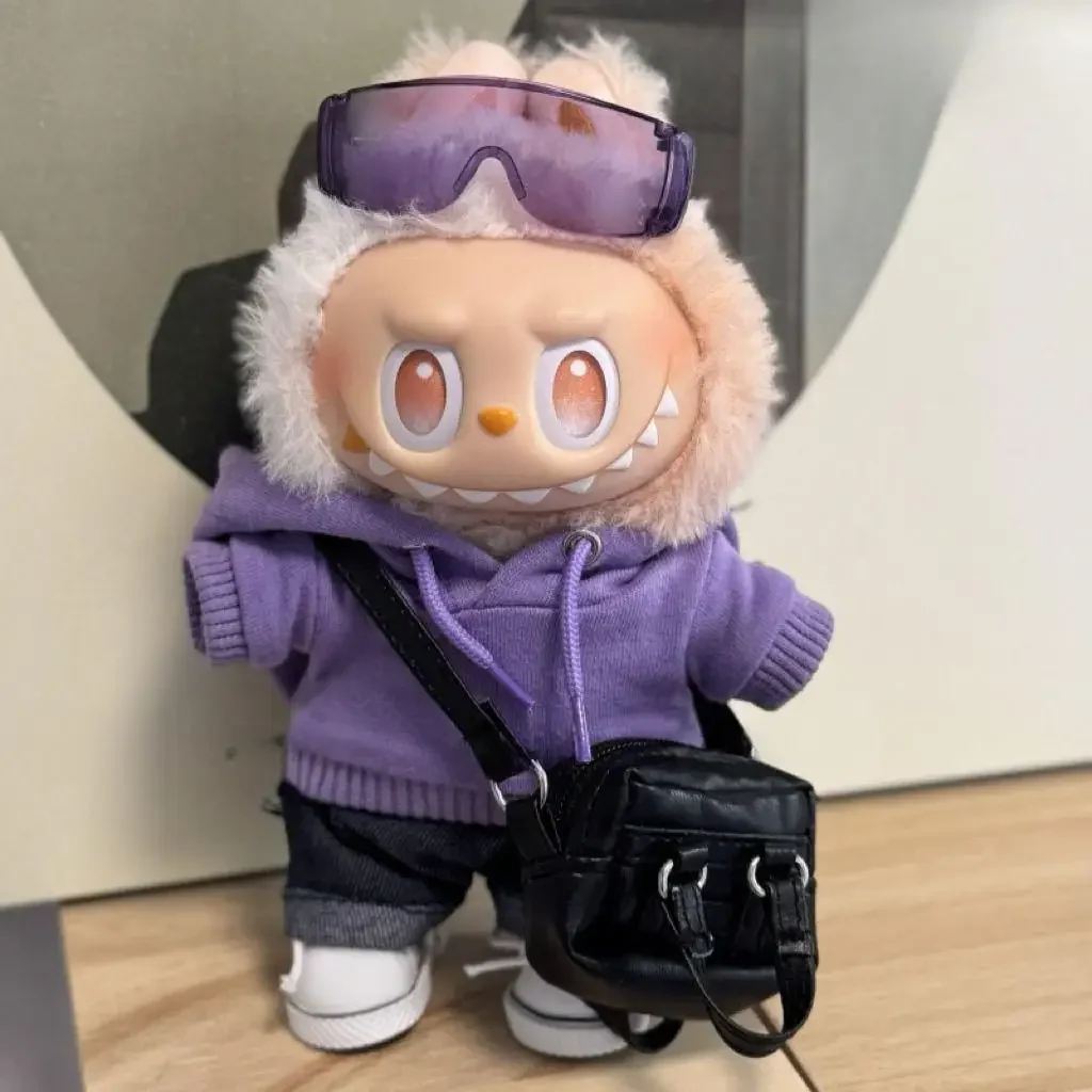 

For Labubu Clothes 15-17cm Vinyl Doll Hip-hop Style Solid Color Sweatshirt Hoodie Pants for Labubu Accessories Girl Gift