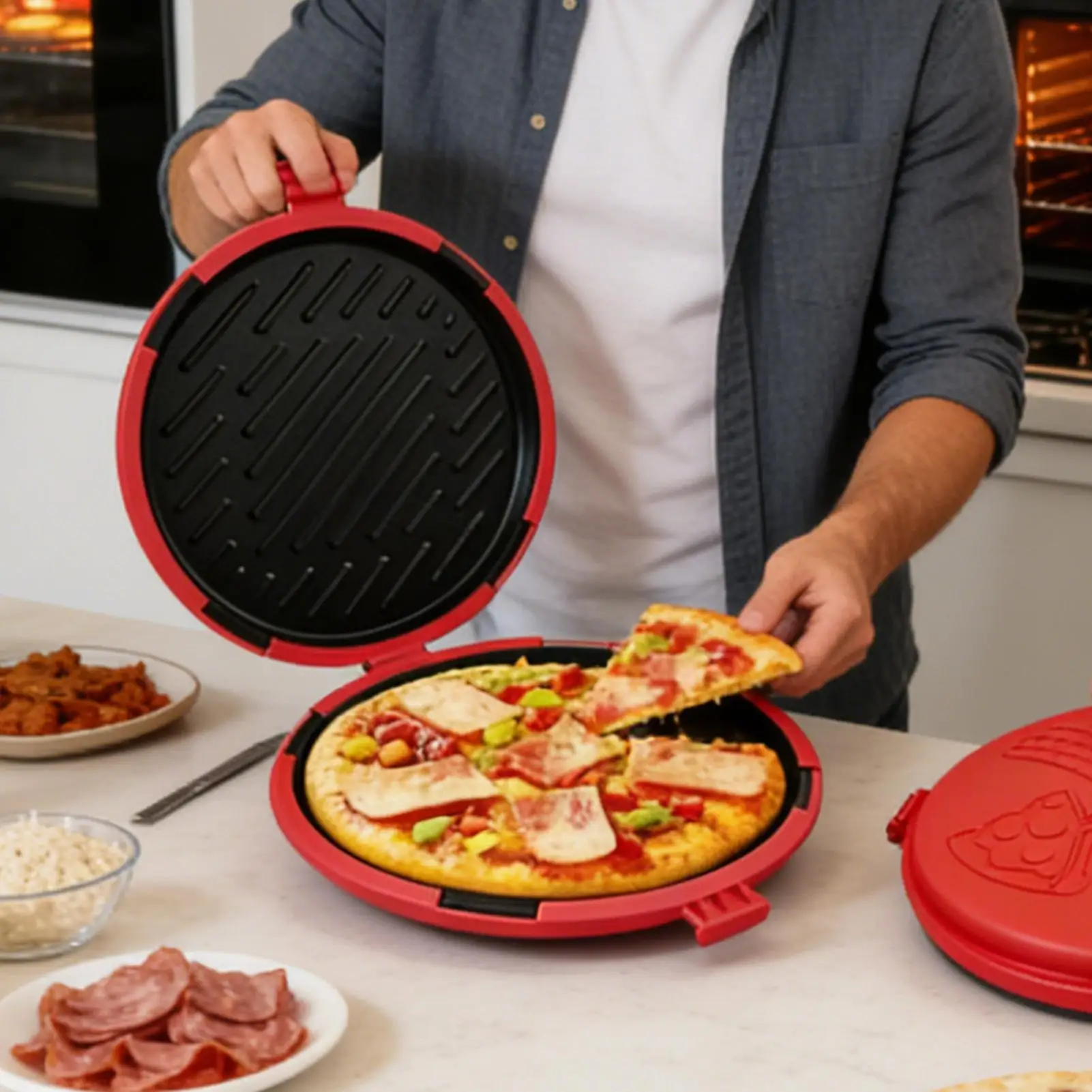 

Microwave Baking Tray round microwave pizza sandwich baking pan can be placed in the oven pizza beef burger bread maker Griddle