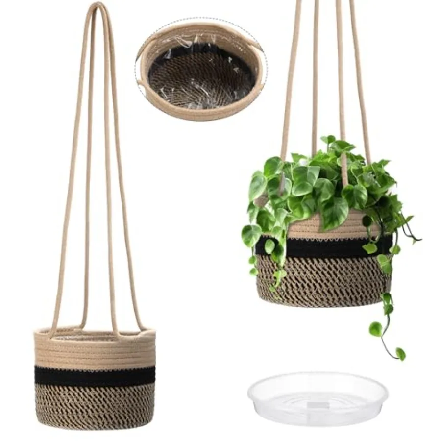

2 Packs Hanging Planter Basket 7.8 Cn Rope Woven Plant Hangers Indoor Plant Boho Hanger Large Hanging Wall Plants for Outdoor H
