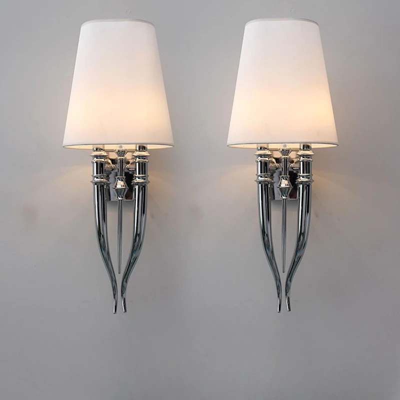 

Modern Minimalist Wall Lamps Chrome Colored Cow Horn Design LED Wall Sconces Living Room Background Balcony Aisle Light Fittings